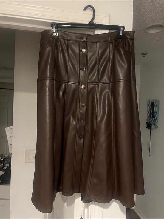 Marc Jacobs Dresses & Skirts - Marc Jacobs Chocolate Brown Faux Leather Button-Front A-Line Skirt